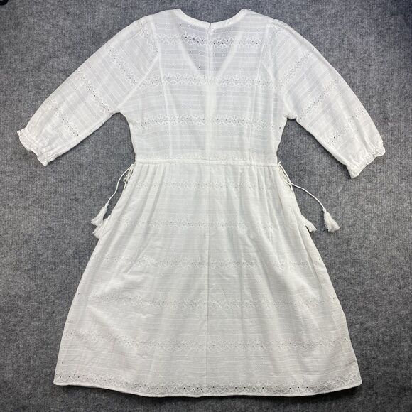 Calvin Klein Dress Women 14 White Eyelet Adjustable Waist Midi Cotton Tassels - Picture 7 of 14